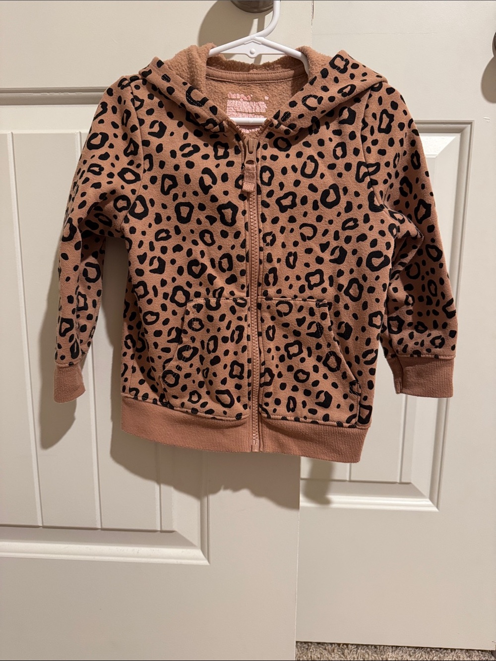 Old Navy Girls' Zip-Up Hooded Leopard Print Sweatshirt - Tan & Black
